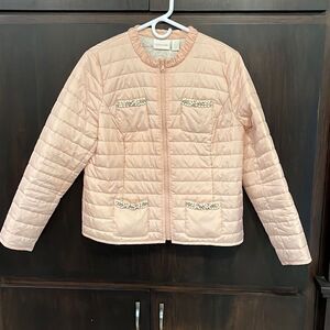 Chico’s Light Pink Puffer Jacket Rhinestone Bead Detail Medium